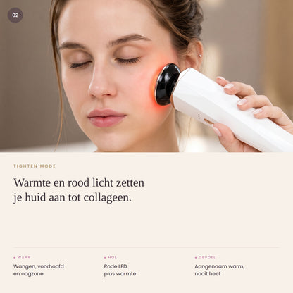 Tighten-stand: rood LED-licht en warmte op de wang en de oogzone